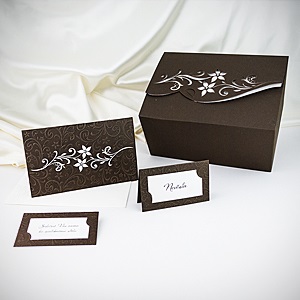 Svatební set G910, svatební oznámení, jmenovka, svatební pozvánka ke stolu a krabička na výslužku.